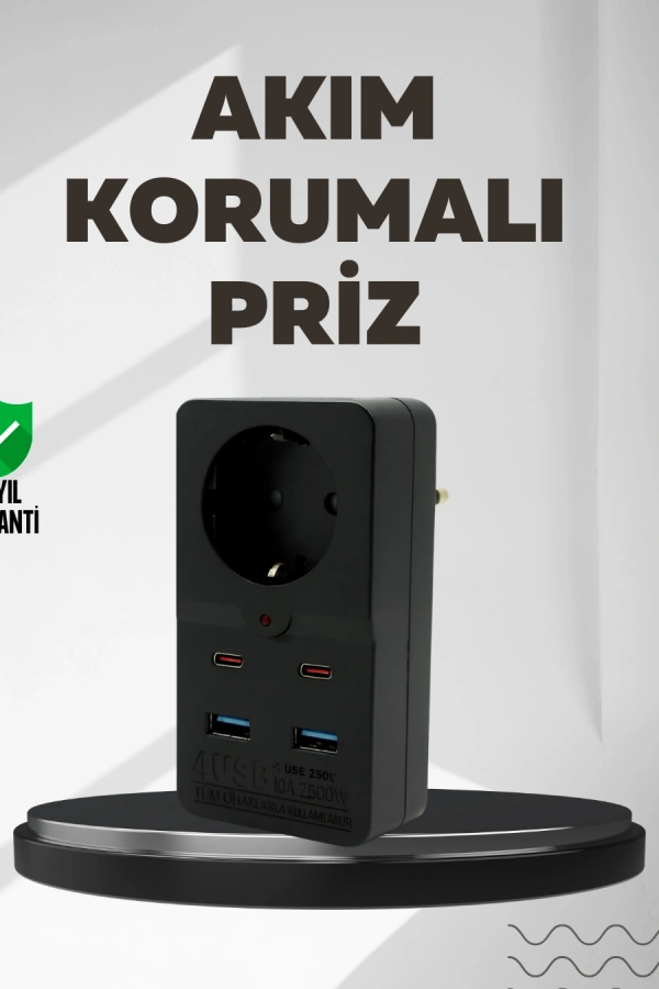 Tip Akım Koruma Prizi 10A 2500W USB Type C Destekli
