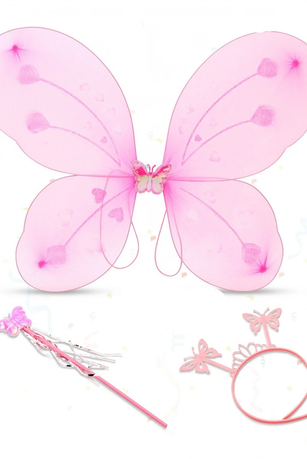 Toz Pembe Kelebek Kanadı Tacı ve Sopası