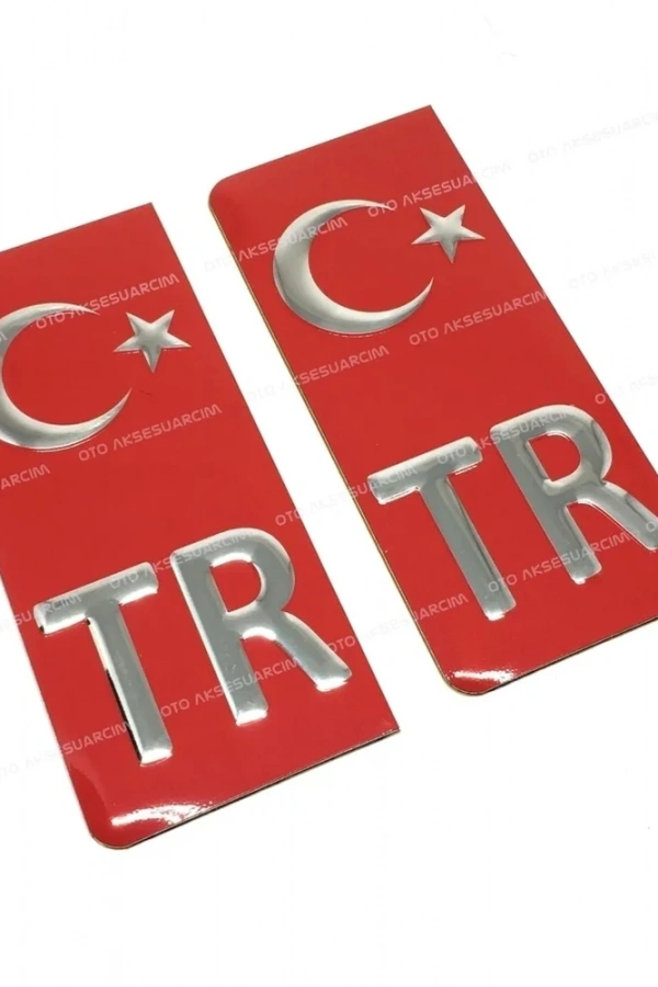 TR Plaka Arması Metal Etiket Sticker Kırmızı 2li