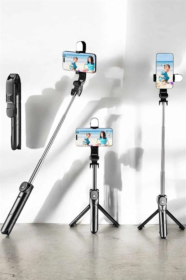 Tripod Kablosuz Bluetooth Bağlantılı Selfie Çubuğu 360 Derece Dönebilen