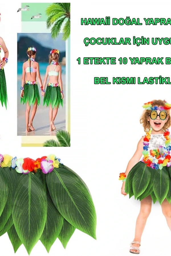 Tropikal Esintili Yapraklı Parti Eteği Çocuk Boy