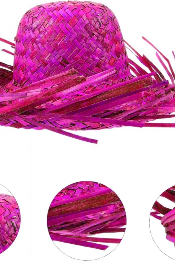 Tropikal Parti Fuşya Hasır Hawaii Şapkası