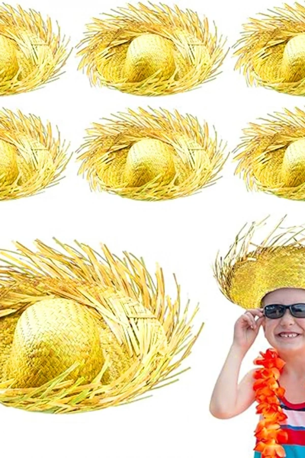 Tropikal Parti Sarı Hasır Hawaii Şapkası