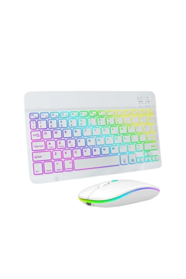 Türkçe Q Aydınlatmalı Klavye Mouse Seti Kablosuz Bluetooth Destekli