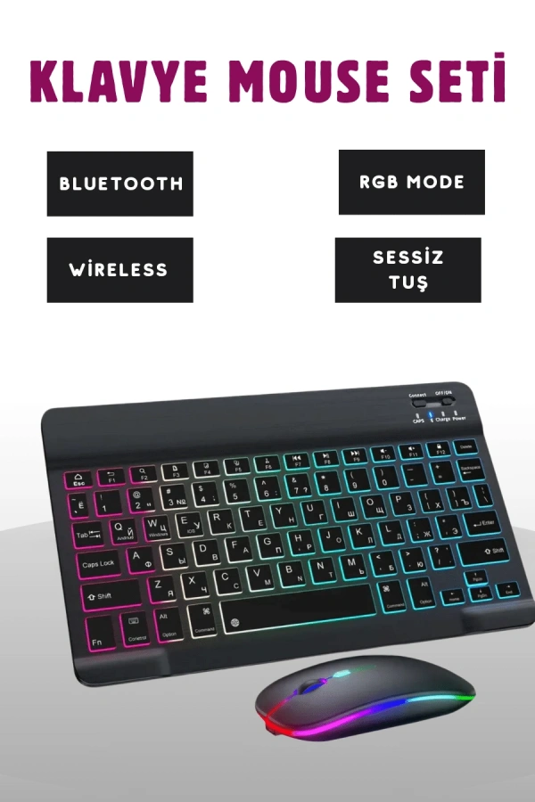 Türkçe Q Klavye Düzenli RGB Kablosuz Klavye Mouse Set
