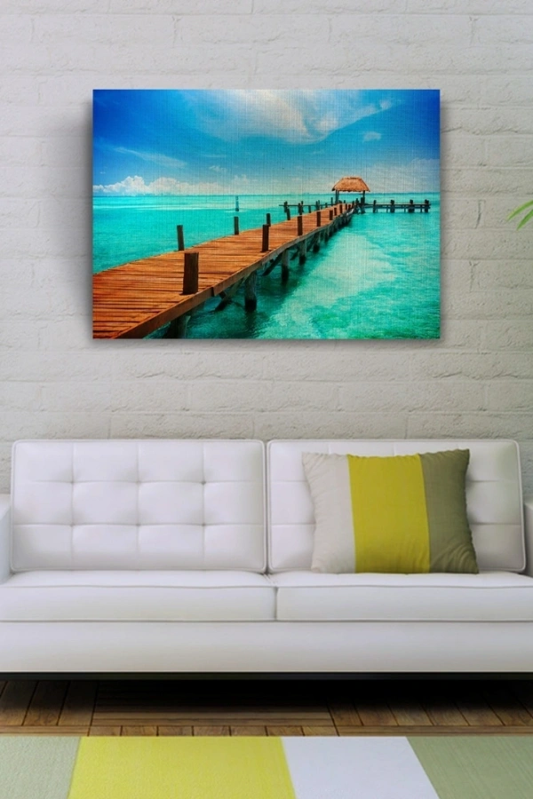 Turkuaz Deniz ve İskele Kanvas Tablo 50 x 70