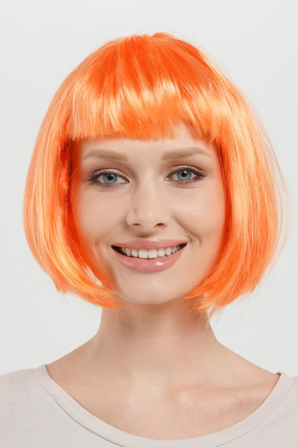 Turuncu Renk Parti Peruğu Küt Saç