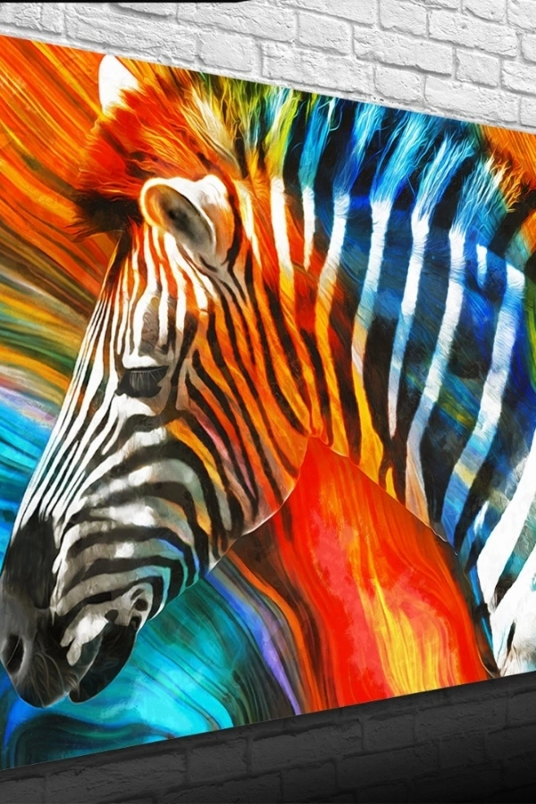 Turuncu ve Mavi Tonlar Zebra Resmi Kanvas Tablo 50 x 70