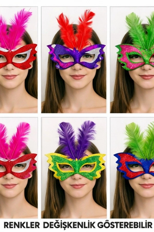 Tüylü Renkli Karton Parti Maskesi – 6 Renk