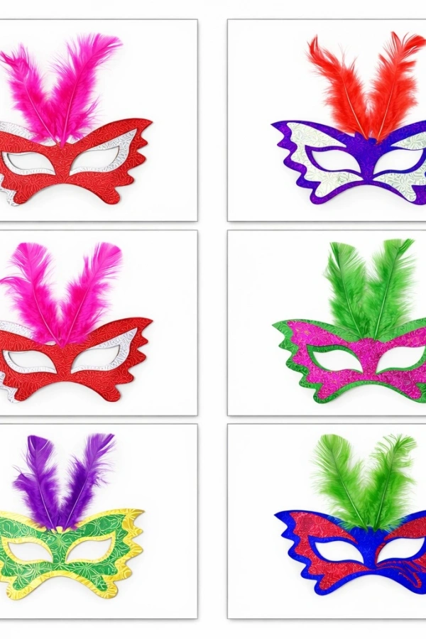 Tüylü Renkli Karton Parti Maskesi – 6 Renk
