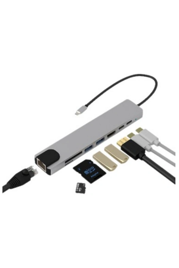 Type C Çoklu Port Hub 8 Port USB HDMI SD Kart Ethernet Adaptör