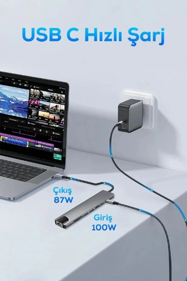 Type C Girişli 8 Port Dönüştürücü Ve Çoklayıcı