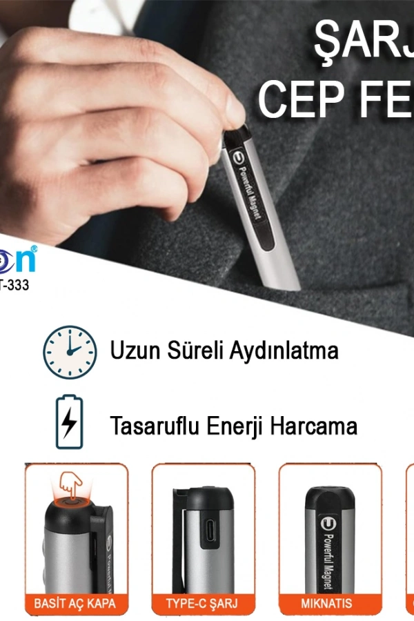 TYPE-C GİRİŞLİ MIKNATISLI ŞARJLI CEP FENERİ WATTON WT-333