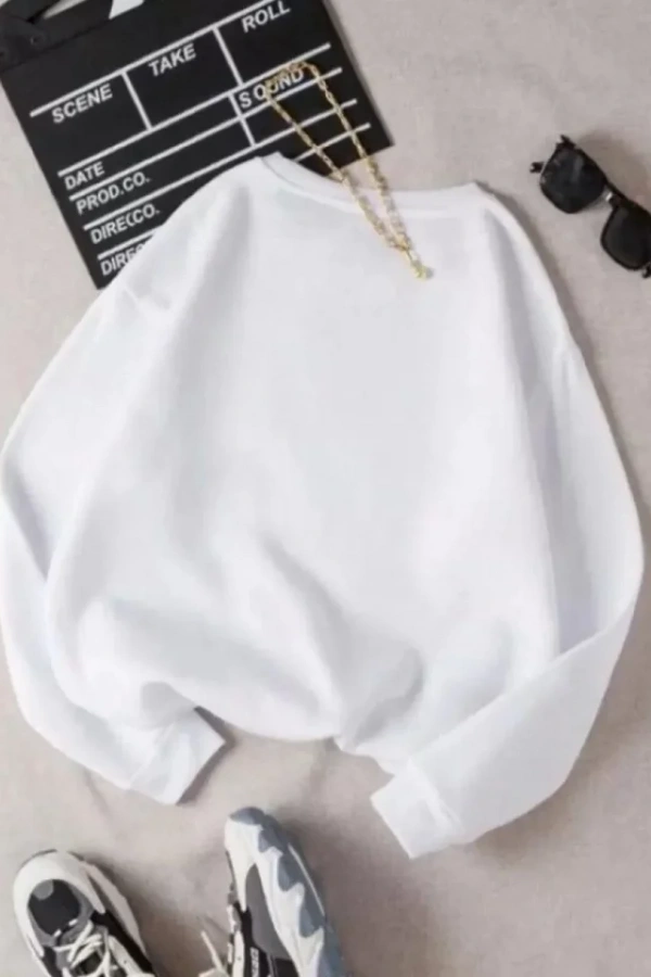 Üç İplik Biskilet Yaka Basic SweatShirt - Beyaz