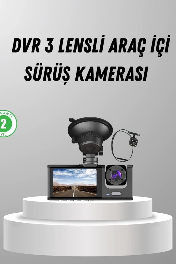 Üç Kameralı Araç DVR Full HD Gece Görüşlü ve 2 inç IPS Ekranlı
