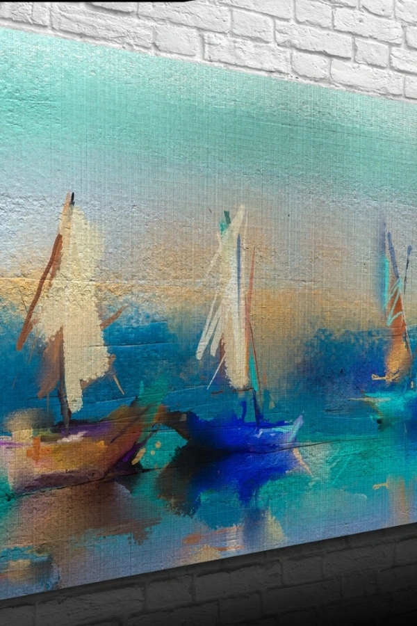 Üç Yelkenli Tekne Yağlıboya Kanvas Tablo 50 x 70