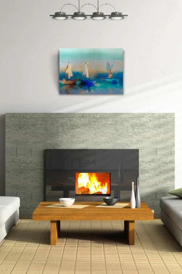 Üç Yelkenli Tekne Yağlıboya Kanvas Tablo 50 x 70