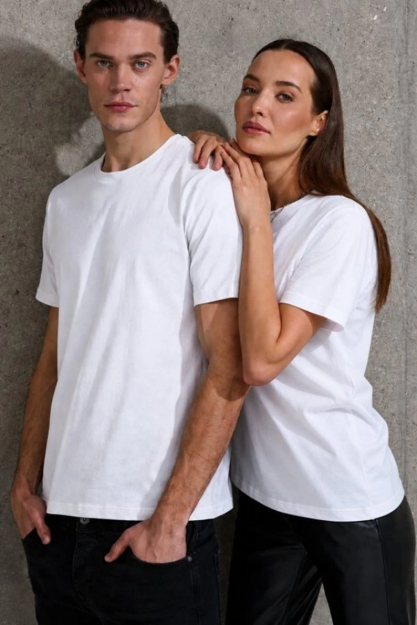 Unisex Kısa Kollu Bisiklet Yaka Basic Viskon Bluz