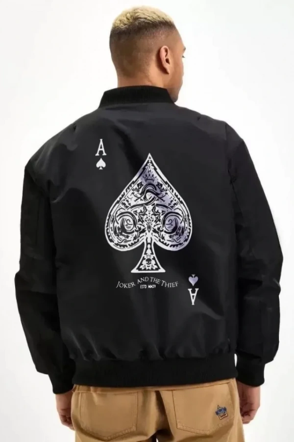 Unisex Uzun Kol Baskılı Bomber Ceket - Siyah