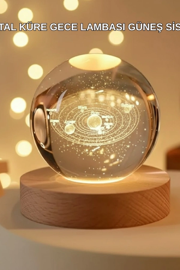 USB Bağlantılı Işıklı Kristal Küre Modern Ahşap Tabanlı Dekor