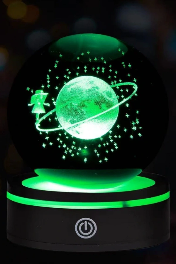 USBli Satürnlü Kız Tasarımlı Dönen Cam Küre