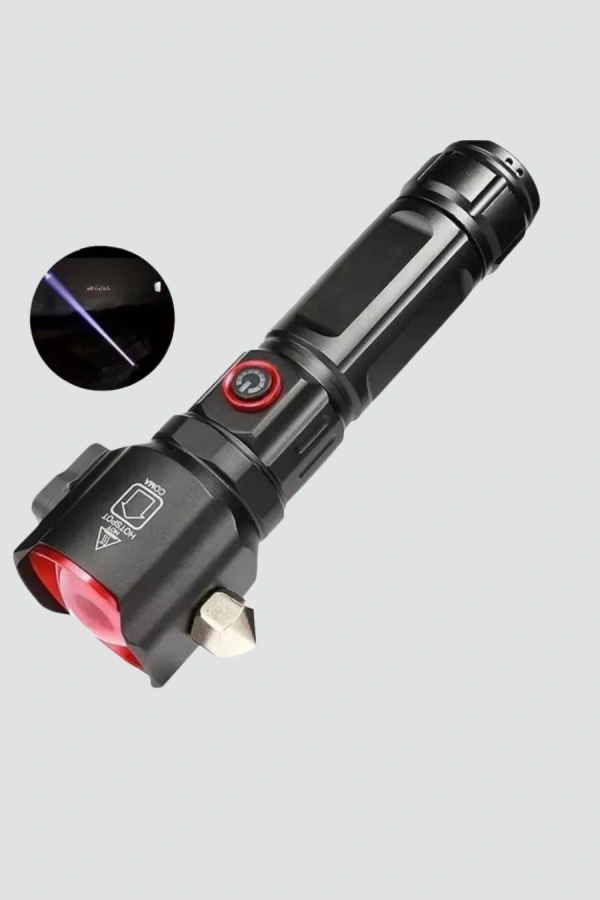 USB Şarjlı Çok Amaçlı El Feneri Çekiçli Pusulalı