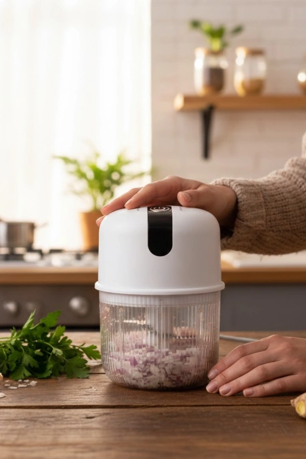 USB Şarjlı Mini Rondo Sarımsak Soğan Zencefil