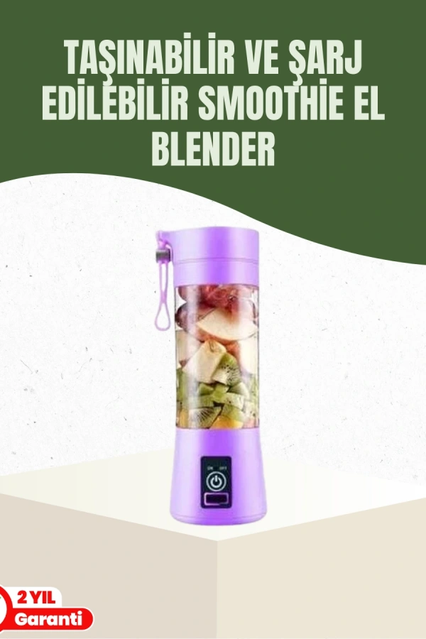 USB Şarjlı Portatif Blender 380ml Çelik 304 Bıçaklı Mobil Smoothie Maker