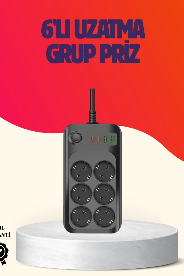 USB Type-C Destekli Termal Korumalı 6’lı Uzatma Priz 10A 2m