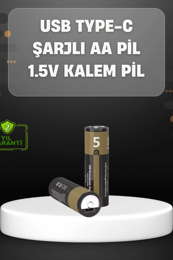 USB Type-C ile Hızlı Şarj Edilebilen AA Lityum Pil
