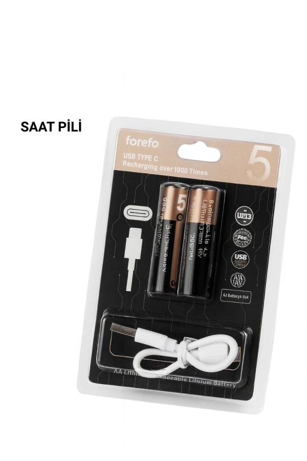 USB Type-C ile Hızlı Şarj Edilebilen AA Lityum Pil