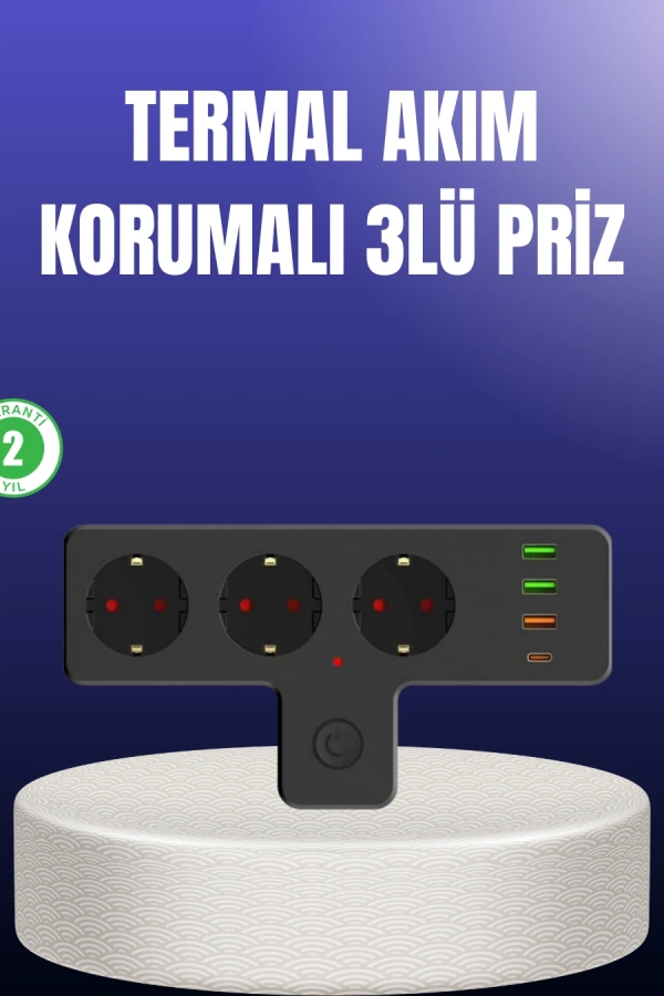 USB ve Type-C Portlu Anahtarlı Çoklu Priz Güç Ünitesi