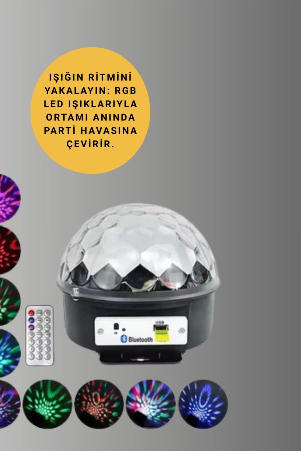 Uzaktan Kumandalı RGB LED Disko Topu Bluetooth Hoparlörlü