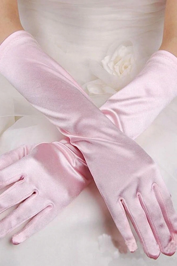 Uzun Boy Ekstra Parlak Saten Eldiven Pembe Renk