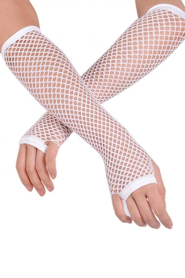 Uzun File Örgü Eldiven Beyaz Renk