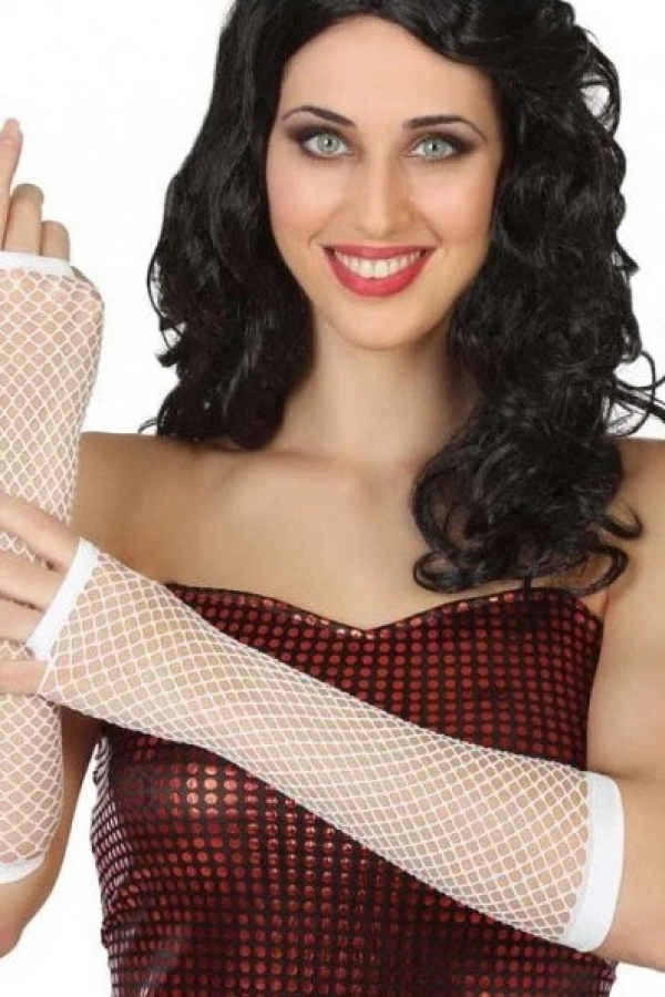 Uzun File Örgü Eldiven Beyaz Renk