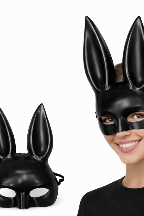 Uzun Kulaklı Siyah Lüks Tavşan Maskesi