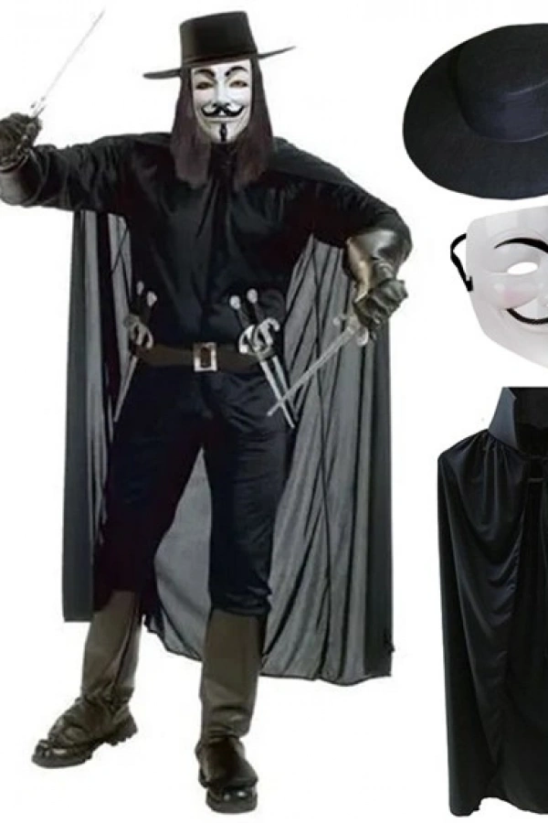 V For Vendetta Maskesi Şapka Pelerin Seti