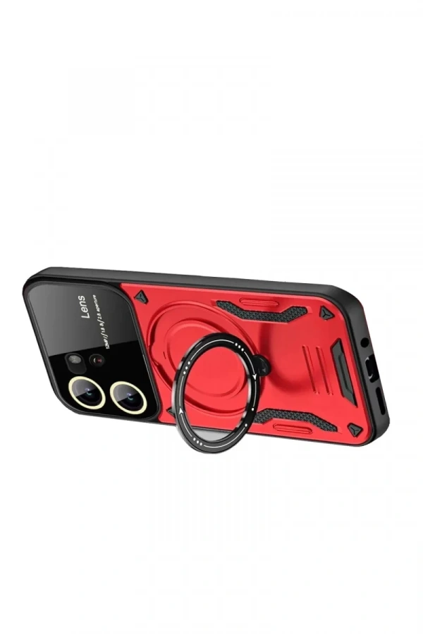 Vivo Y16 Kılıf Joy Lens Standlı Kapak - Kırmızı