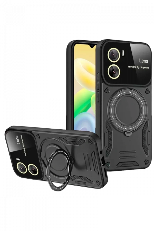 Vivo Y16 Kılıf Joy Lens Standlı Kapak - Siyah