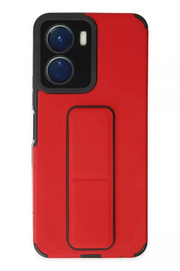Vivo Y16 Kılıf Mega Standlı Silikon - Kırmızı
