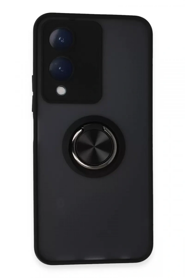 Vivo Y17S Kılıf Montreal Yüzüklü Silikon Kapak - Siyah