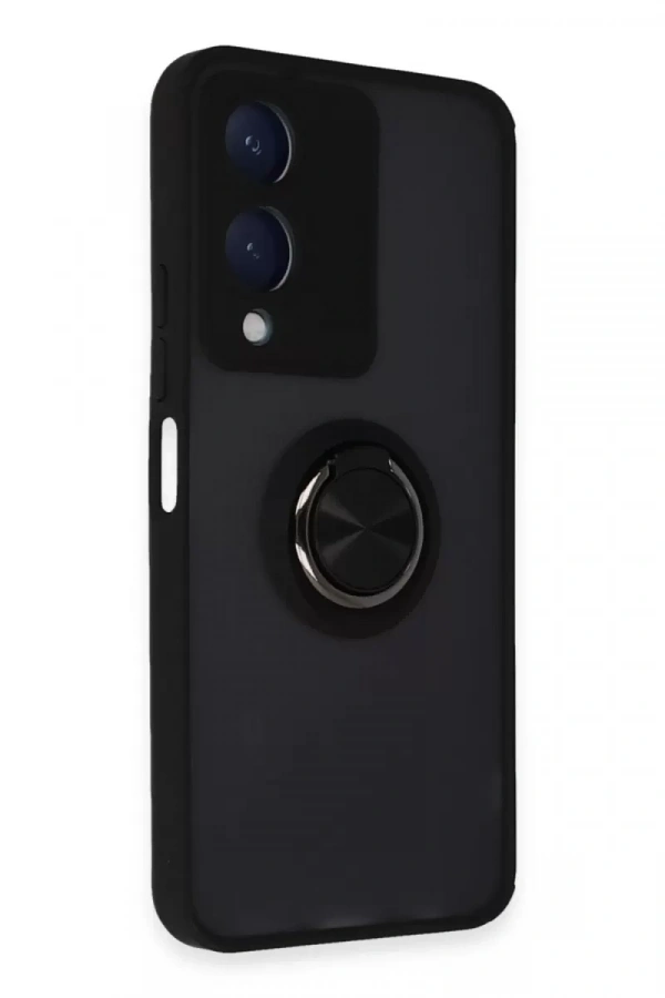Vivo Y17S Kılıf Montreal Yüzüklü Silikon Kapak - Siyah