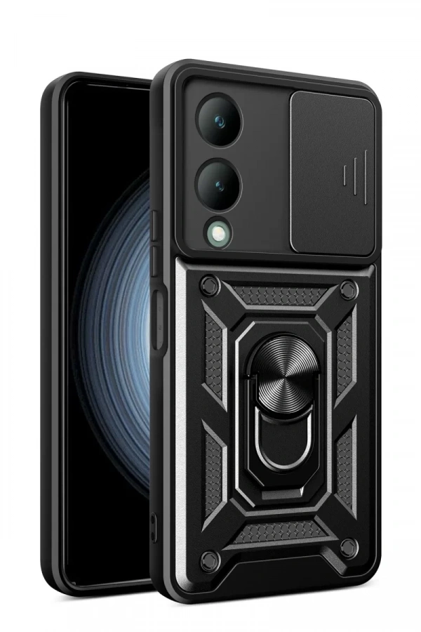 Vivo Y17S Kılıf Pars Lens Yüzüklü Silikon - Siyah