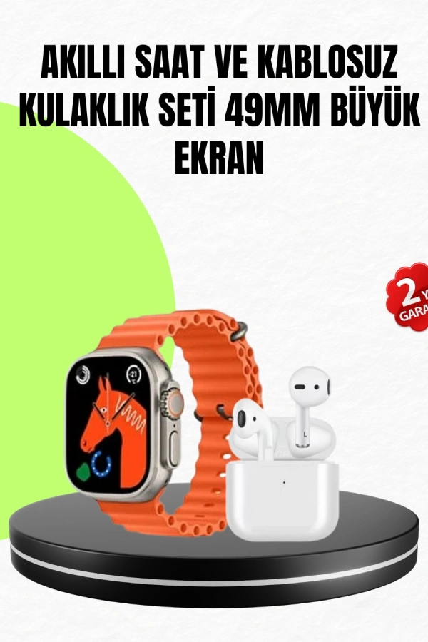 Watch 9 Max Akıllı Saat Seti 2 Kordonlu Kablosuz Kulaklık Hediyeli
