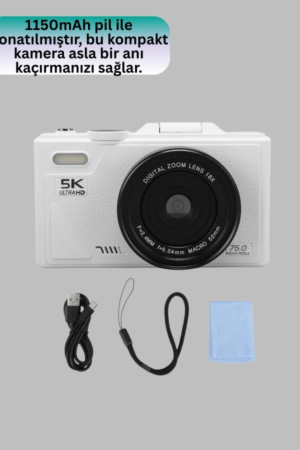 WiFi Bağlantılı 5K Ultra HD Dijital Kamera 75MP Otofokus
