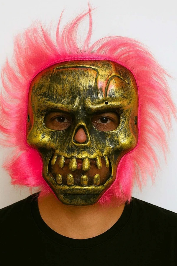 Wild Skull - Bakır Kafatası Pembe Saçlı İskelet Maske