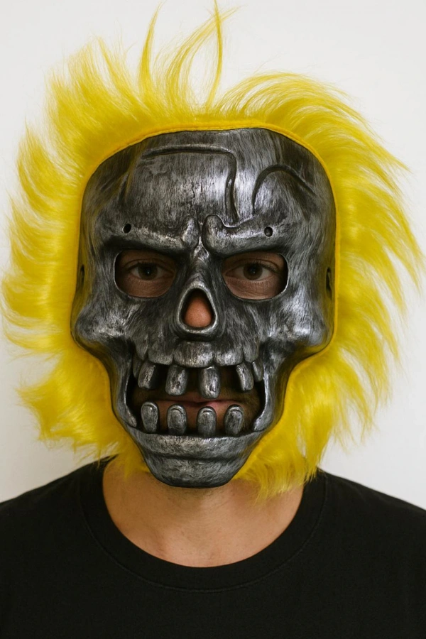 Wild Skull - Metal Kafatası Sarı Saçlı İskelet Maske