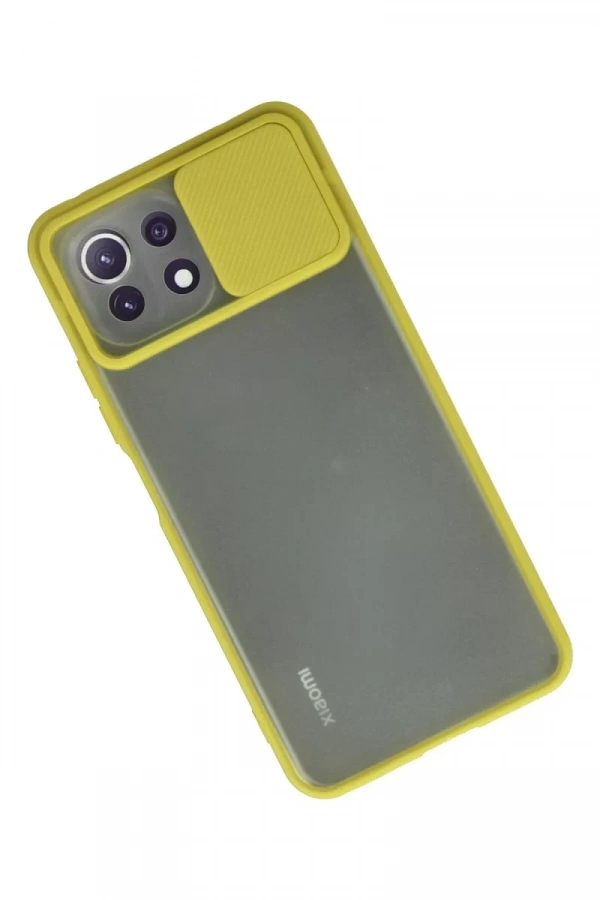 Xiaomi Mİ 11 Lite Kılıf Palm Buzlu Kamera Sürgülü Silikon - Sarı