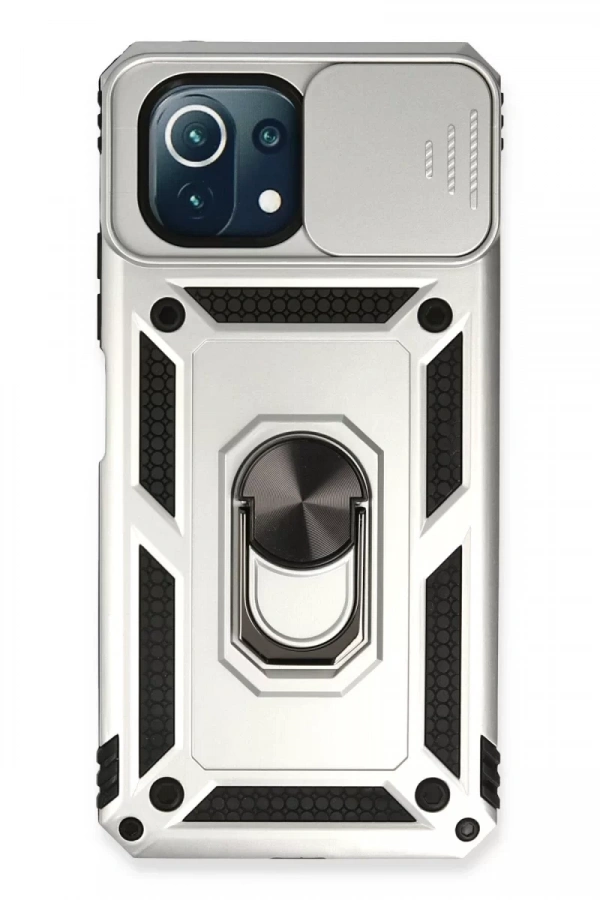 Xiaomi Mİ 11 Lite Kılıf Pars Lens Yüzüklü Silikon - Gümüş